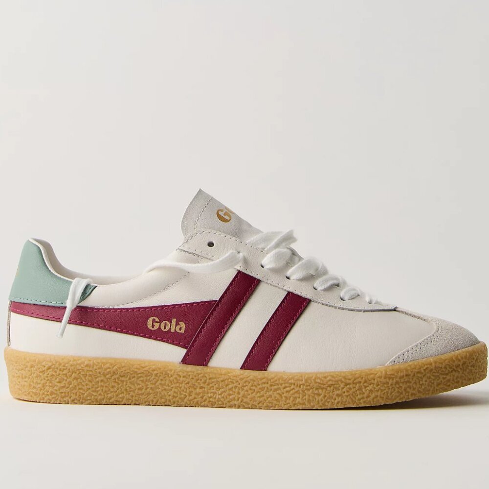 Gola White Sneakers with Burgundy Stripes and Mint Heel 8.5